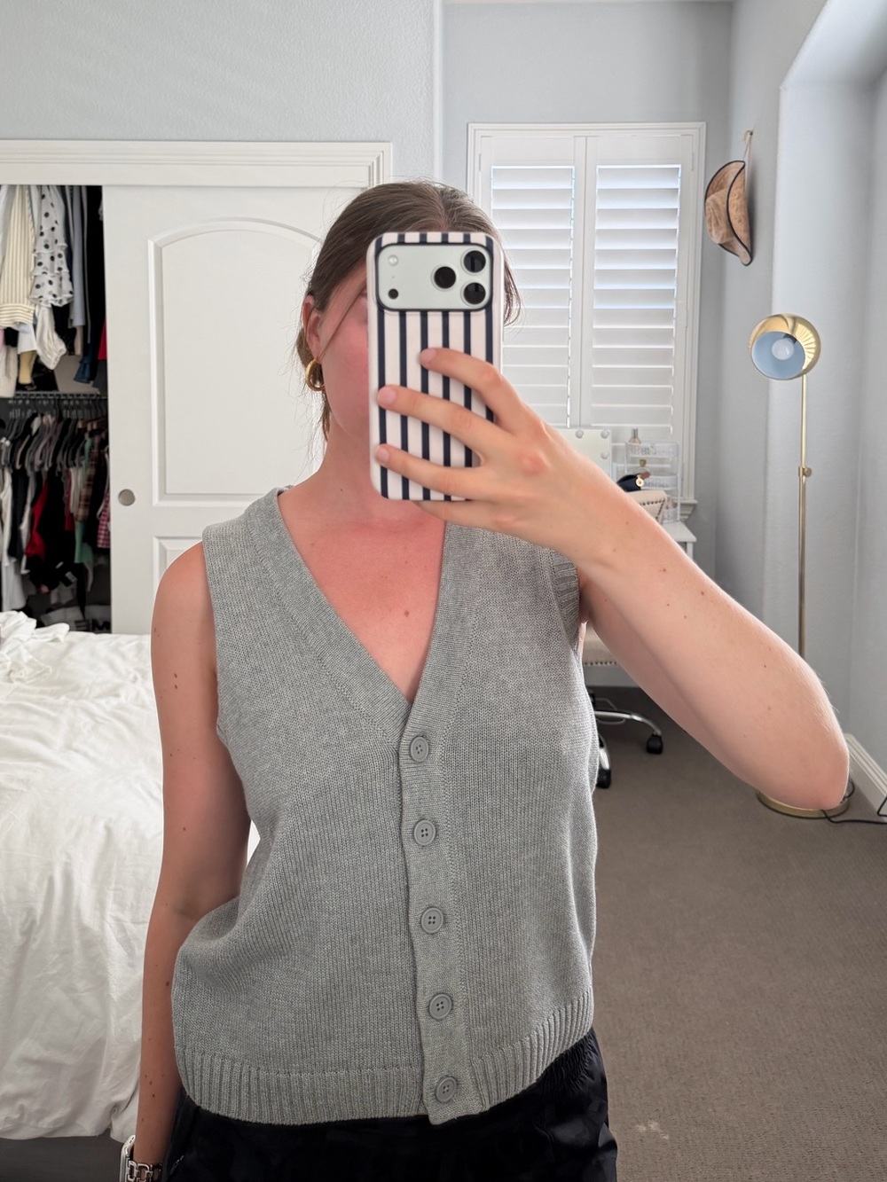 Brandy Melville Gray Knit Button-Front Sweater Vest